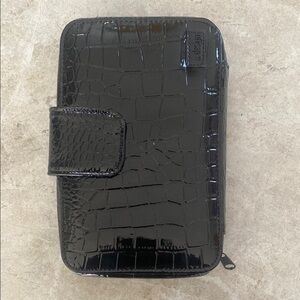 A Design Black Patent Leather Faux Croc Pen Bag